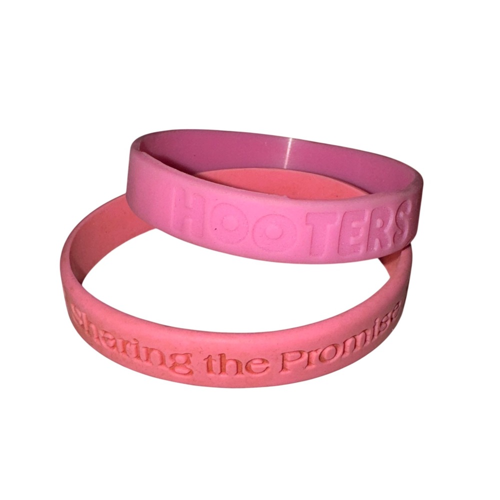 Breast Cancer Pink Silicone Rubber Wristband Bracelet Set 2 Pack